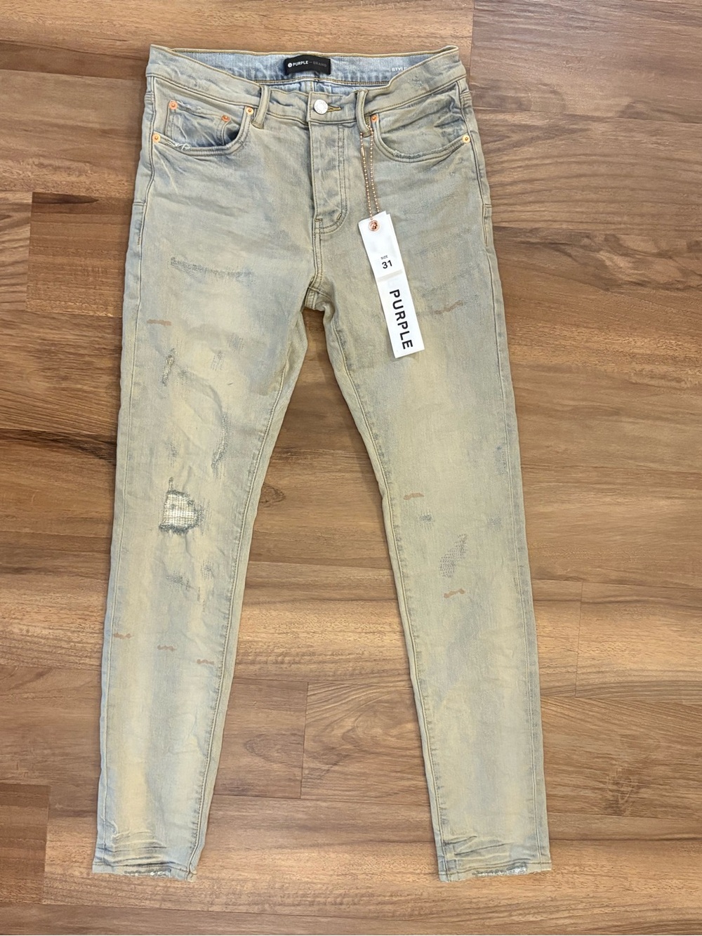 Purple Brand Men's Skinny Jeans in Faded Beige Wash
